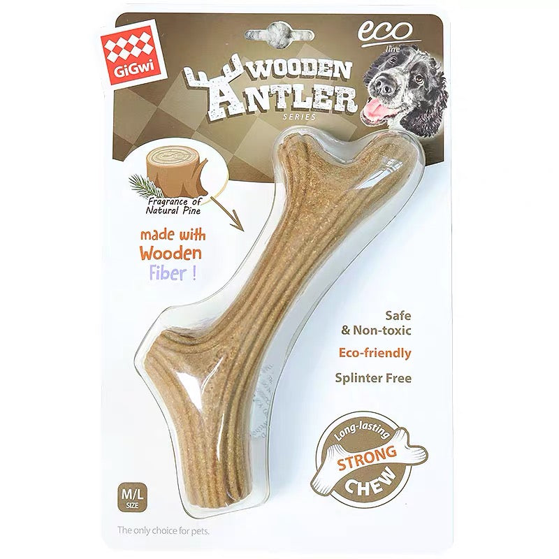 Pine Wood Antler Dog Tooth Cleaning Toy for Medium Dogs